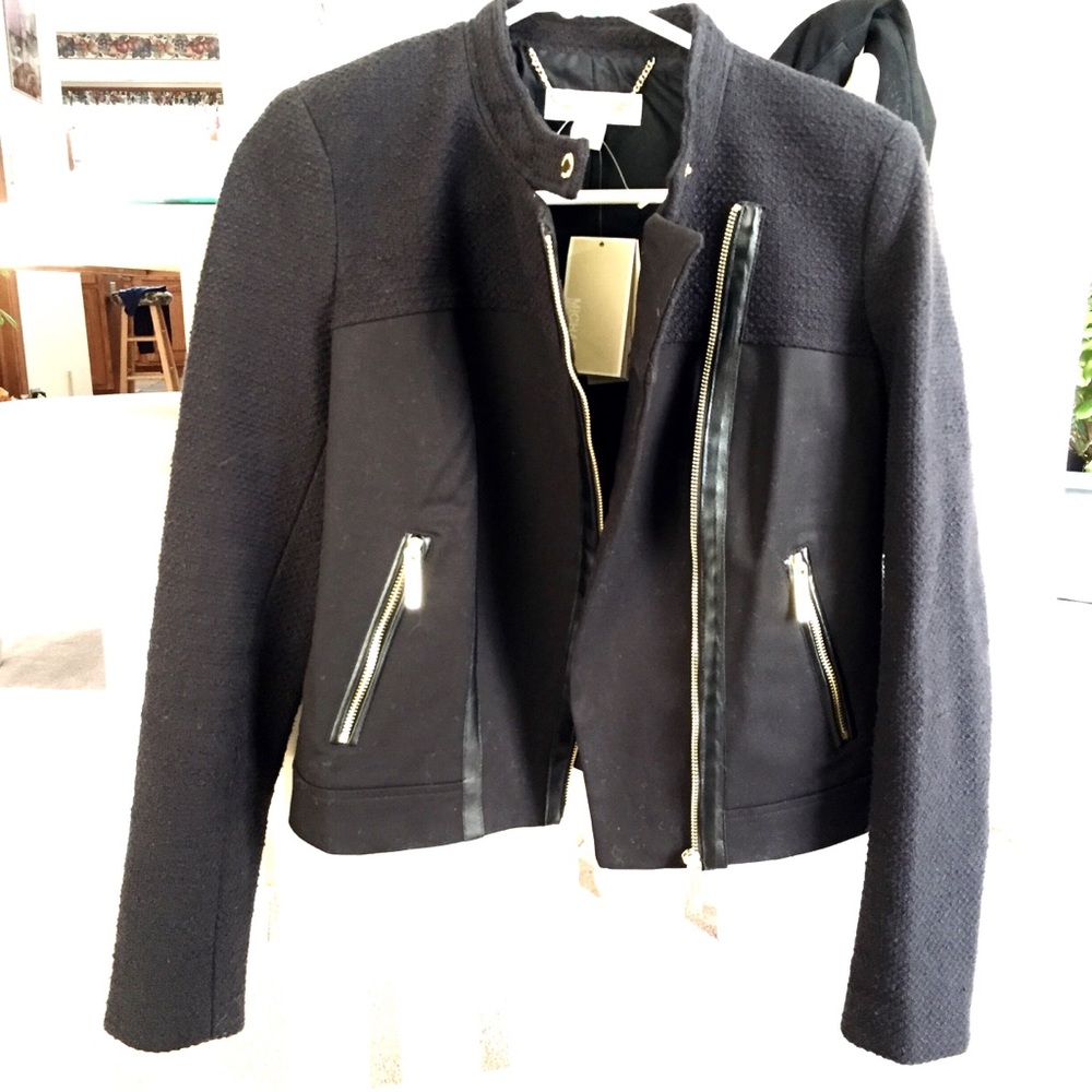Michael Kors MK black blazer coat jacket with gold accents size Small